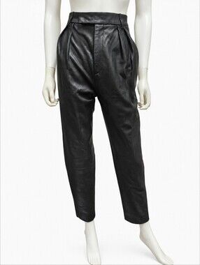 KHAITE | Magdeline FW20 Black Leather High Rise Pleated Pants Size 0